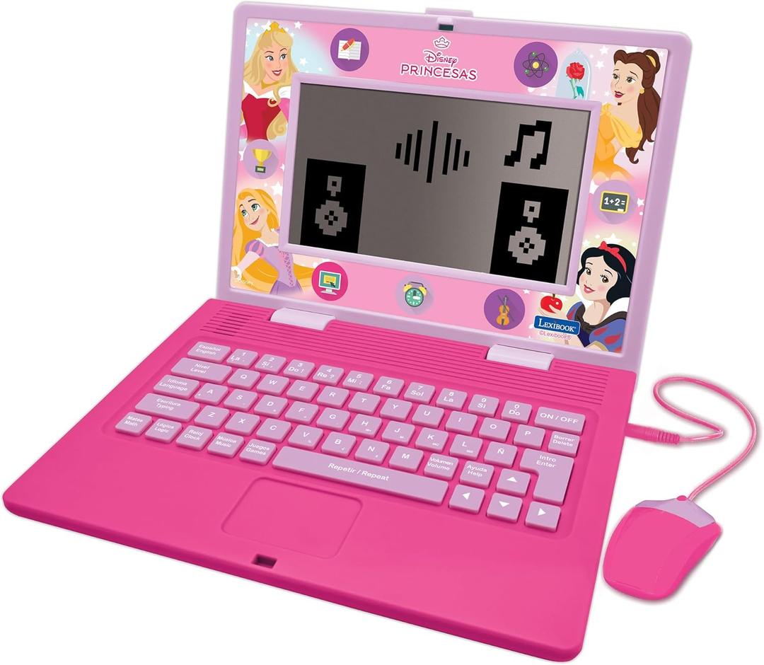 Lexibook, Disney Princess, Bilingual and Educational Laptop Spanish/English, Toy for Children, 170 Activities to Learn, Play Games and Music, Large Screen, Pink, JC599DPi2
