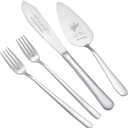 AW BRIDAL 4Pcs Wedding Cake Knife and Server set with Forks, Stainless Steel Engraved Cake Cutting and Pie Server Gifts for Bridal Shower Engagement, Silver (Silver-4Pcs)