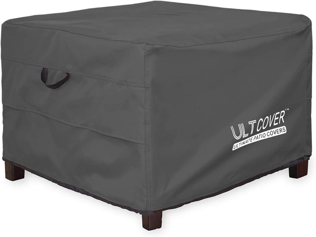 ULTCOVER Waterproof Patio Ottoman Cover Square Outdoor Side Table Furniture Covers Size 24L x 24W x 18H inch, Black