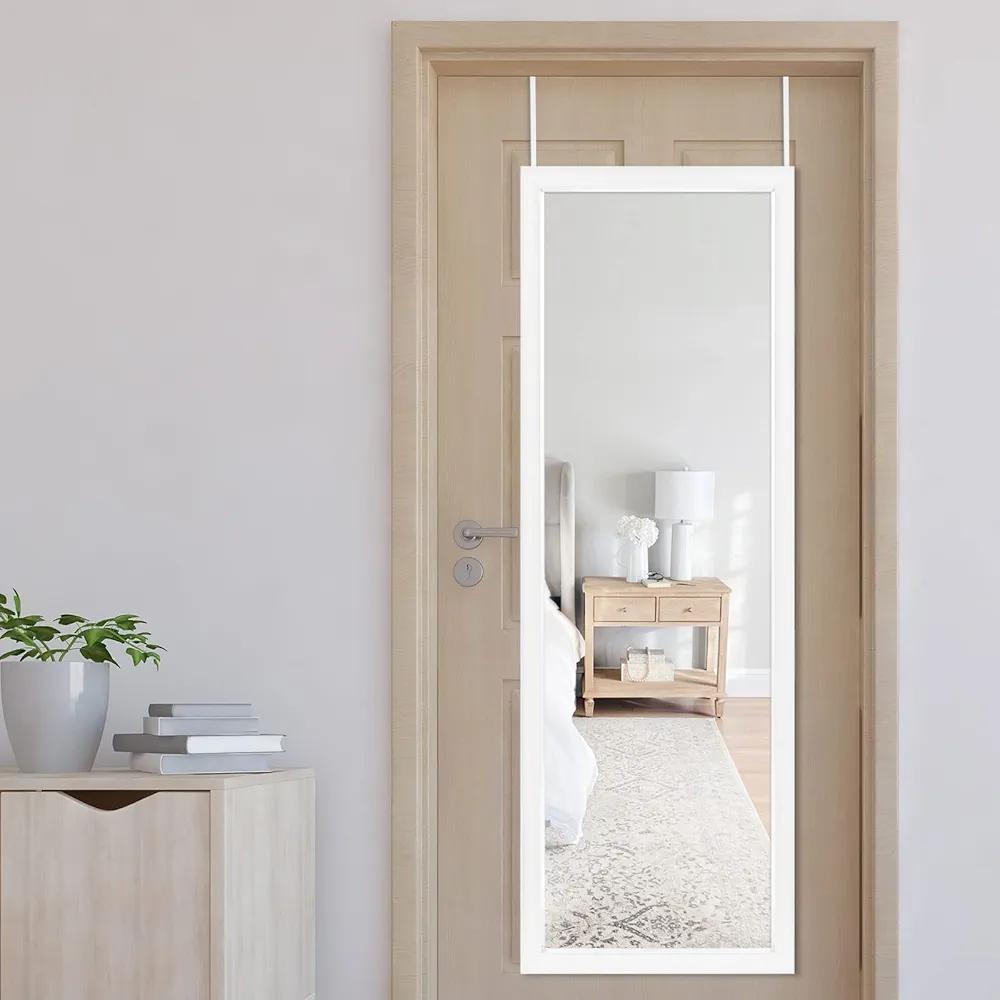 NeuType 51" x 16" Over The Door Mirror Full Length Mirror Door Mirror Wall Mirror Hanging with 2 Metal Hangers for Bedroom Living Room Bathroom White