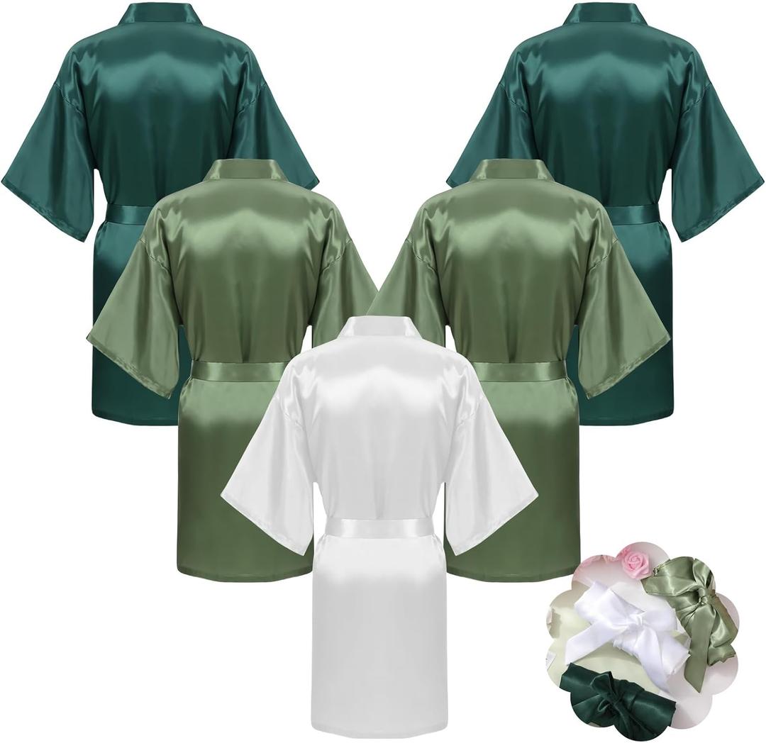 5 Pcs Bridesmaid Wedding Robes Silky Bridal Party Bride Bridesmaid Satin Bridal Robe for Wedding (Large, White, Gradient Green), Size: Large