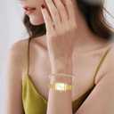 NEWITIN 3 Pieces Women Gold Watch Bracelets Set Fashion Costume Jewelry Stainless Steel Gold Plated Square Wristwatch Diamond Bangle Bracelet Watch Jewelry Set for Women