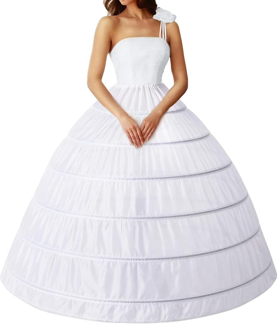 Womens Crinoline 6 Hoop Skirt Petticoat for Women Petticoat for Wedding Dress Underskirt Ball Gown Bridal (One Size, White)
