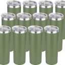 HASLE OUTFITTERS 20 oz Skinny Tumblers Bulk Set, Stainless Steel Insulated Slim Tumblers with Lids, Reusable Double Wall Travel Coffee Mugs, Durable Powder Coated Travel Water Cups(Army Green, 12)