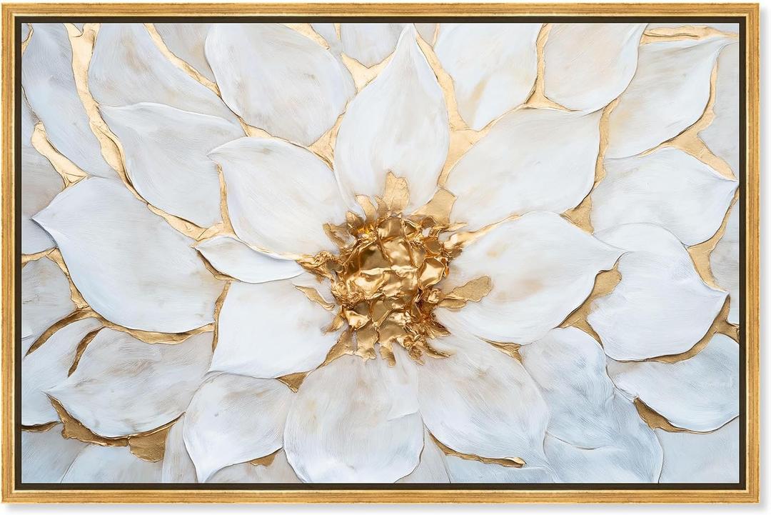 Elegant Glam Art Canvas, 45" x 30", Gold Frame, Lustre Within the Bloom I