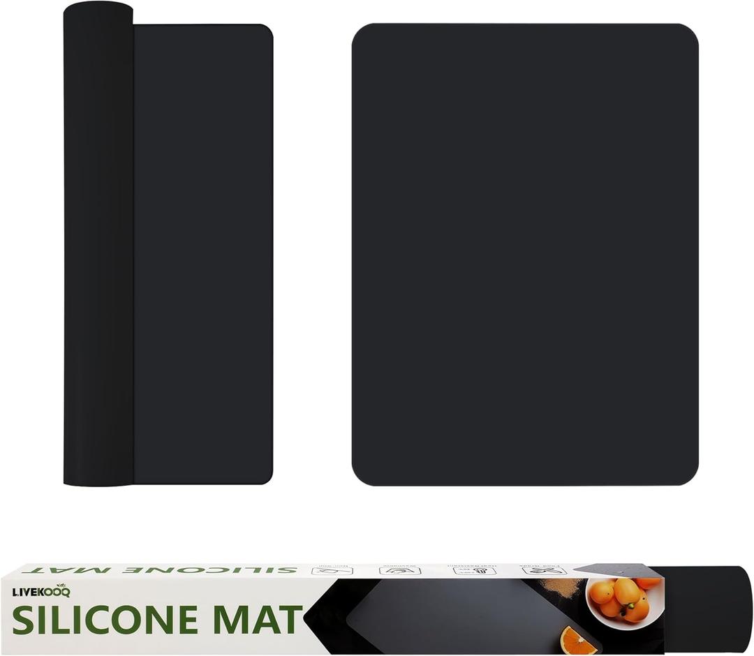 Silicone Mat for Kitchen Counter, Silicone Mat Trimable To Size, Black, 15.7X11.8inch, 2Pcs, BPA-Free Silicone Placemat, Heat-Resistant NonSlip Table Mat for Air Fryer, Countertop Protector Mat
