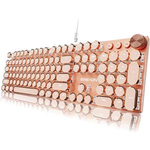 EWEADN Typewriter Style Mechanical Keyboard, Wired Typewriter Keyboard,104 Keys Retro Typewriter Keyboards, Media Control Knob, Wired Computer Keyboard Pink Switch for Windows/Mac/PC-Pink