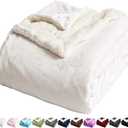 LBRO2M Sherpa Fleece Bed Blanket Queen Size Super Soft Fuzzy Plush Warm Cozy Fluffy Microfiber Couch Throw Double Reversible Blankets,Ivory (Queen(90x90 Inches))