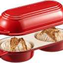 Enameled Cast Iron Bread Loaf Pan with Lid,Double Sourdough Baking Pan(Red)
