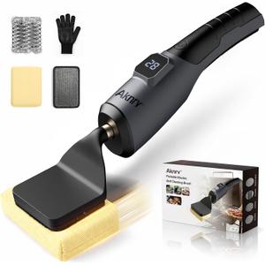 Electric Grill Brush - Bristle Free Grill Brush for Outdoor Grill, Cordless BBQ Grill Cleaner with 3 Heads, Rechargeable 240 Mins Runtime Barbecue Grill Cleaning Brush (Gray)