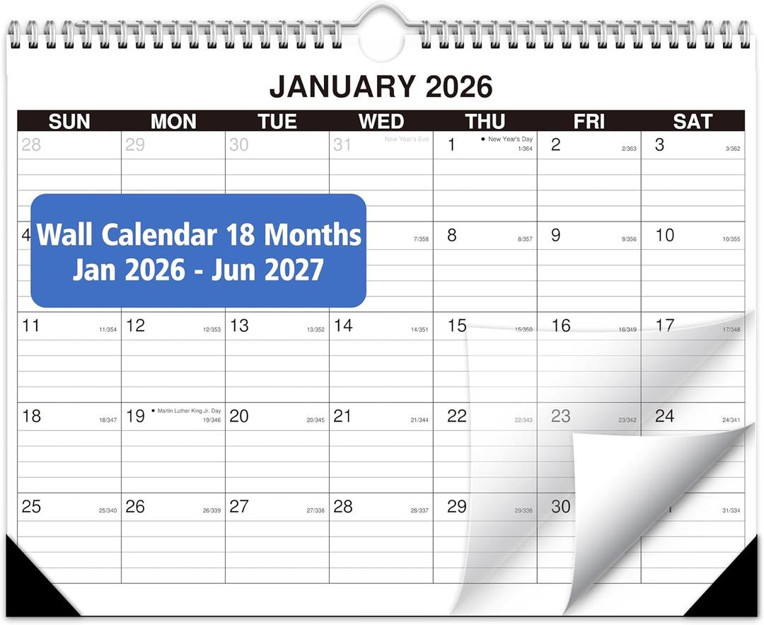 2 x Wall Calendar 2026-2027, Jan 2026 to Jun 2027, 18 Months Calendar 14.7 * 11 Inch, Wall Calendar for Home or Office Planning and Organizing-White