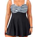 Aqua Eve Plus Size Two Piece Swimsuits for Women Tankini Bathing Suits Flowy Swim Dress with Shorts Black-Stripe 12W