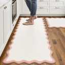 Scalloped Pink Kitchen Mats Rugs Sets of 2 Cushioned Anti Fatigue Floor Mat Waterproof Kitchen Rugs Non Slip Foam Comfort Standing Mat for Sink Laundry (17.3"x30"+17.3"x47", Bi-tone- Blush Pink/White)