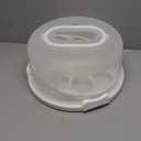 10" Round Cake Carrier Stand with Lid and Handle,Portable Two Sided Cake Holder Serves as 5 Section Fruit Tray,Cupcake Containers for 11 Cupcakes (White)