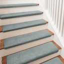 PURE ERA Carpet Stair Treads Ultra Plush 9.5" X 30"Soft Bullnose Indoor Stair Protectors Pet-Friendly Non-Slip Skid Resistant Tape Free Washable Reusable(14 Pieces, Greenish Gray)