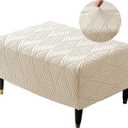 Stretch Ottoman Cover Rectangle, Jacquard Foot Stool Slip Cover, Storage Footstool Furniture Protector with Elastic Band, Footrest Slipcovers Removable Washable(Small,Wave White)