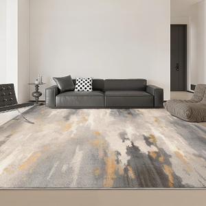 OMERAI Modern Abstract Machine Washable Area Rug 8'x10' - Ultra-Thin Large Area Rug for Living Room, Bedroom, Dining Room, Office, Kitchen - Non Slip Stain Resistant Carpet (Grey-Gold)