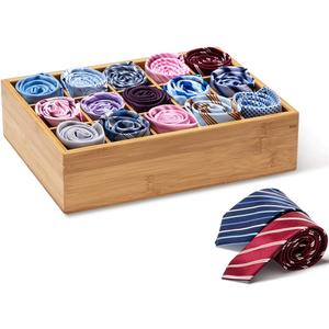 GOBAM Bamboo Closet Drawer Divider - Storage Organizer with 15 Compartments, Drawer Organizer, Storage Box for Belts, Ties, Bras, Briefs, Socks & Jewelry - Natural