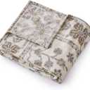 Garden Print Blanket Fleece Throw for Bed Sofa Travel and Camping, Super Soft Cozy Fluffy Plush Garden Print Blanket for All Seasons 60"x80" (Beige)