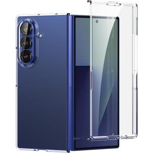 for Galaxy Z Fold 7 Case Clear with Screen Protector, Slim Fit Lightweight Crystal Clear Bumper Hard PC Transparent Skin Cover Shockproof Non-Slip Wireless Charging Compatible (Clear)