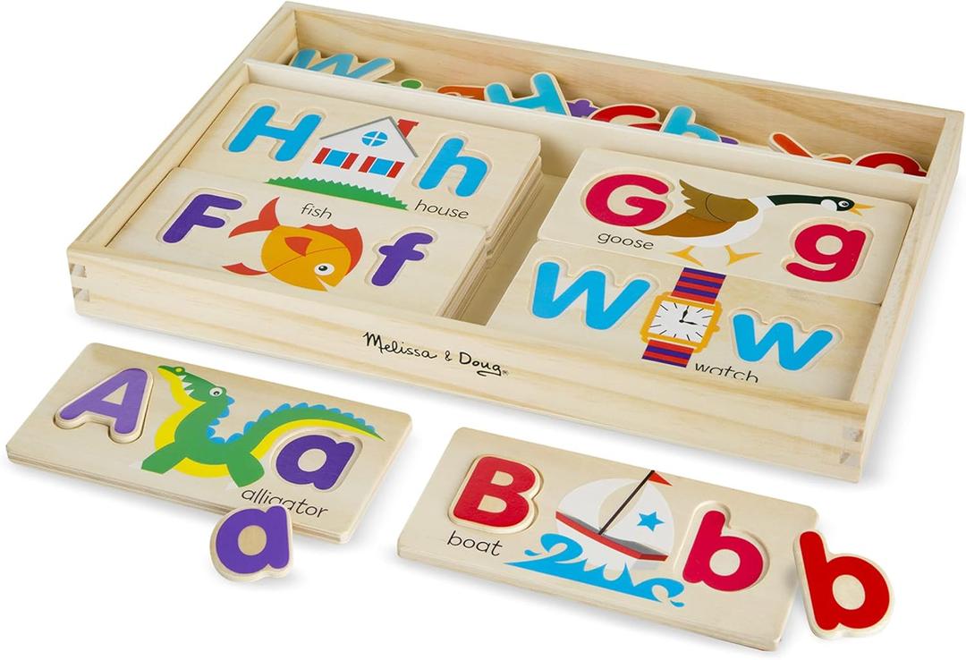 Melissa & Doug ABC Picture Boards - Educational Toy with 13 Double-Sided Wooden Boards and 52 Letters