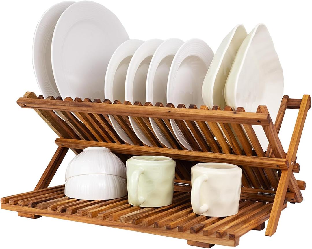 Utoplike Large Teak Dish Drying Rack, Wood Collapsible Organizer for Plates
3 Tier Kitchen Dish Draine for Countertop, for Pasta Plates, Cups, Pots