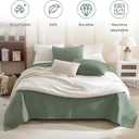 Sanracie Stonewashed Oversized King Quilt(120"x120"), Cotton Green Cross Stitch Pattern California King Quilt Sets 3Pcs Ultra Soft Breathable Crinkle Bed Coverlet Set for All Season