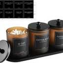 3 Pack Qtip Holder Bathroom Set,Cotton Ball Swab Pad Holder Cotton Round Floss Pick Dispenser with Tray,Glass Apothecary Jars with Lids,Bathroom Organizers and Storage Canisters-Amber