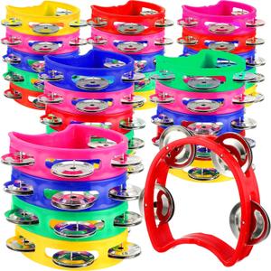 Yeshone 30 Pack Tambourine for Kids Adult Tamborines Musical Instrument Noise Makers 4 Bells Handheld Tambourines for Church Worship Classroom Music Back to School Supplies(Multicolors)