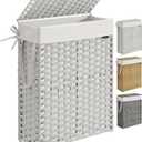 SONGMICS Laundry Hamper with Lid, 14.5 Gal (55 L) Synthetic Rattan,Foldable