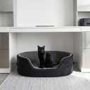 Small Dog Bed Cat Bed 16x20 Inch, Calming Pet Bed for Puppies, Teacup Dogs & Kittens, Half-Enclosed Open-Top Velvet Anti-Anxiety Bed, Machine Washable Cozy Snuggle Bed (Black)