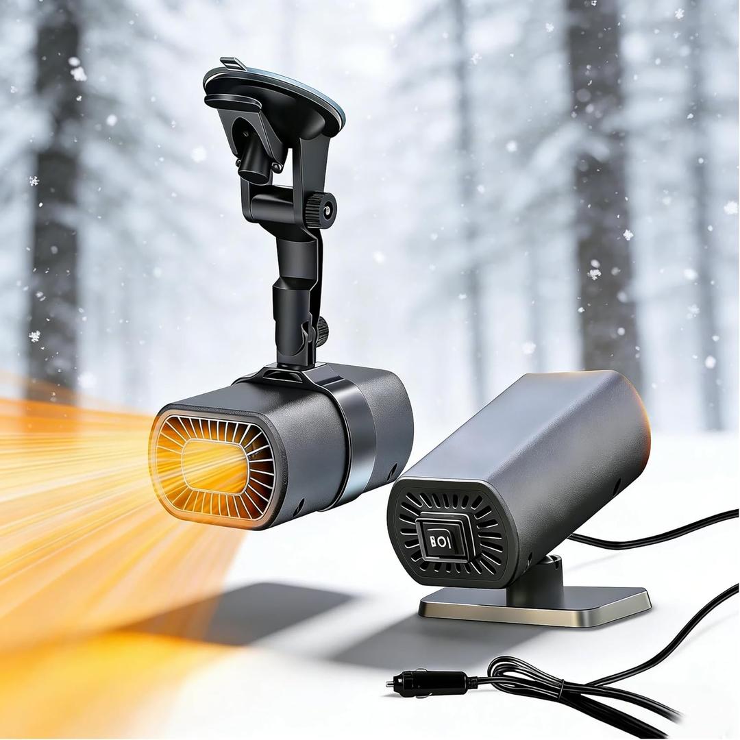 2026 Upgrade Portable Car Heater for Vehicle, 12V Car Heater That Plugs Into Cigarette Lighter, Fast Heating Windshield Defroster & Defogger, 360 Rotating with Suction Cup & Dashboard Mount