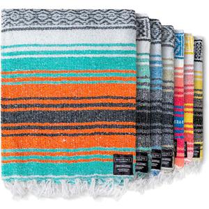 Benevolence LA Authentic Handwoven Mexican Blanket | Yoga Blankets, Outdoor, Picnic, Beach, Camping | Equestrian Saddle | Serape 50x70 inches - Mandarin, Pack of 1
