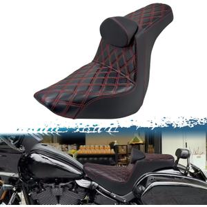 One-Piece Driver Passenger Seat Motorcycle 2-Up Seat with Driver Backrest Cushion Pad Fit for Harley Softail Sport Glide FLSB Low Rider FXLR FXLRS FXLRST 2018-later (Red Stitching)