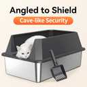 Stainless Steel Litter Box with High Sides, XL High Sided Cat Litter Pan, Open Top Extra Large Metal Cat Litter Box, Non-Stick, Odor Free, Leakproof, Scoop Included, Gray