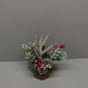Small Christmas Tree Tabletop Artificial Mini Christmas Tree Decorations with Holiday Ornaments Red Berry Pine Cone Greenery for Home Indoor Fireplace Mantel Xmas Decor (Tree Stump-Red)