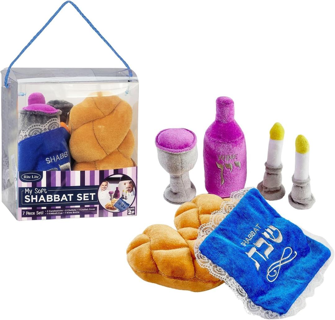 Rite Lite My Soft Shabbat Set- Plush Toy Set for Kids Shabbos Jewish Gifts Home Decor Hebrew Shabbat Kiddush Cup Challah Accessories Fun & Educational, 8.27" L x 3.75" W x 8.50" H