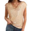 GRACE KARIN V Neck Sequin Short Sleeve Tops for Women Elastic Sparkly Tank Top for Party, Size 2XL