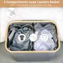 iEGrow 150L Laundry Hamper with Lid-Large Laundry Basket with Bamboo Handles, Grey Hampers for Laundry, Dirty Clothes Hamper with 2 Removable Inner Bags for Clothes Towels