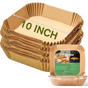 10 Inch Largest Square Air Fryer Disposable Paper Liner, XXL 100Pcs Air Fryer Parchment Liners for 8QT or Bigger Air Fryer, Non-stick, Food Grade Baking Paper for Frying, Roasting and Microwave