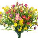 Grunyia 12 Bundles Artificial Flowers Faux Plants Spring Decoration Plastic Plants UV Resistant Shrubs for Home Indoor Outside Garden Window Porch Pots Decoration (Multicolor)