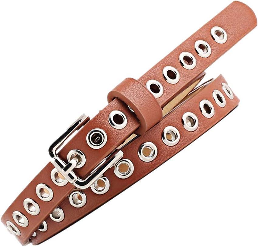 2 x Feluz Women Belt Thin Pants Strap Grommet Alloy Buckle PU Leather Width for Lady Dresses (Brown)