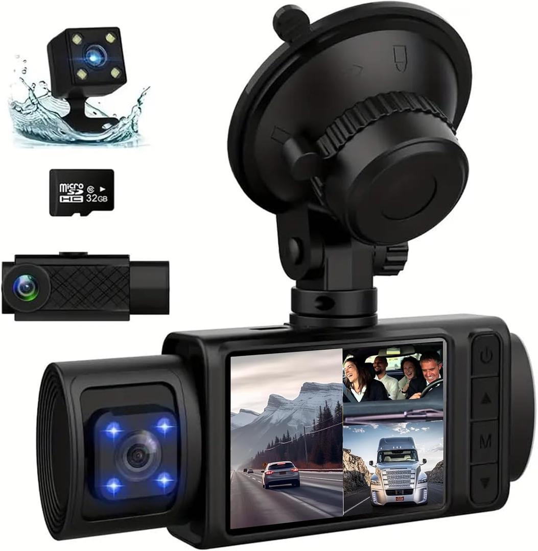 Dash Camera for Cars Dash cam car dashcam TIK tok Driving Recorder Video Recorder HD Three-Camera car Recorder, Support Loop Recording