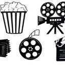 5Pcs Metal Movie Poster Wall Decor, Vintage Home Theater Accessories, Popcorn Sign, Action Media Room Decor, Cinema Reel Wall Art as Theater Gifts, Movie Lover Gifts for Baseroom and Mediaroom