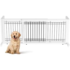 Bonnlo Free Standing Dog gate, Adjustable Pet Fence, 36.2" - 65.5" Wide Solid Wooden Dog Gate for House Doorways Stairs, Doggie Gates for Indoors