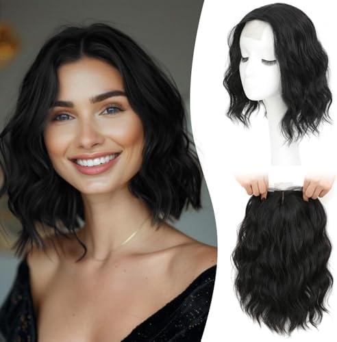 Hair Toppers for Women With Thinning Hair 10 Inch, 360° 3D Synthetic Lightweight & Breathable Short Wavy With 6.5"x6.5" Base, Quick Styling for Daily Wear, Natural Black