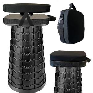 Portable Collapsible Stool Set - Heavy Duty Square Collapsible Stool + Thick Seat Cushion - 550lbs Load Capacity for Camping Picnic Gardening Travel (Black/Black)