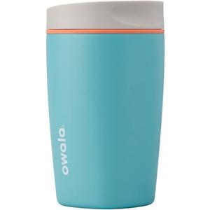 Owala SmoothSip Slider Insulated Stainless Steel Coffee Tumbler, Reusable Iced Coffee Cup, Hot Coffee Travel Mug, BPA Free 12 oz, Grey/Blue (Beachy Breeze)