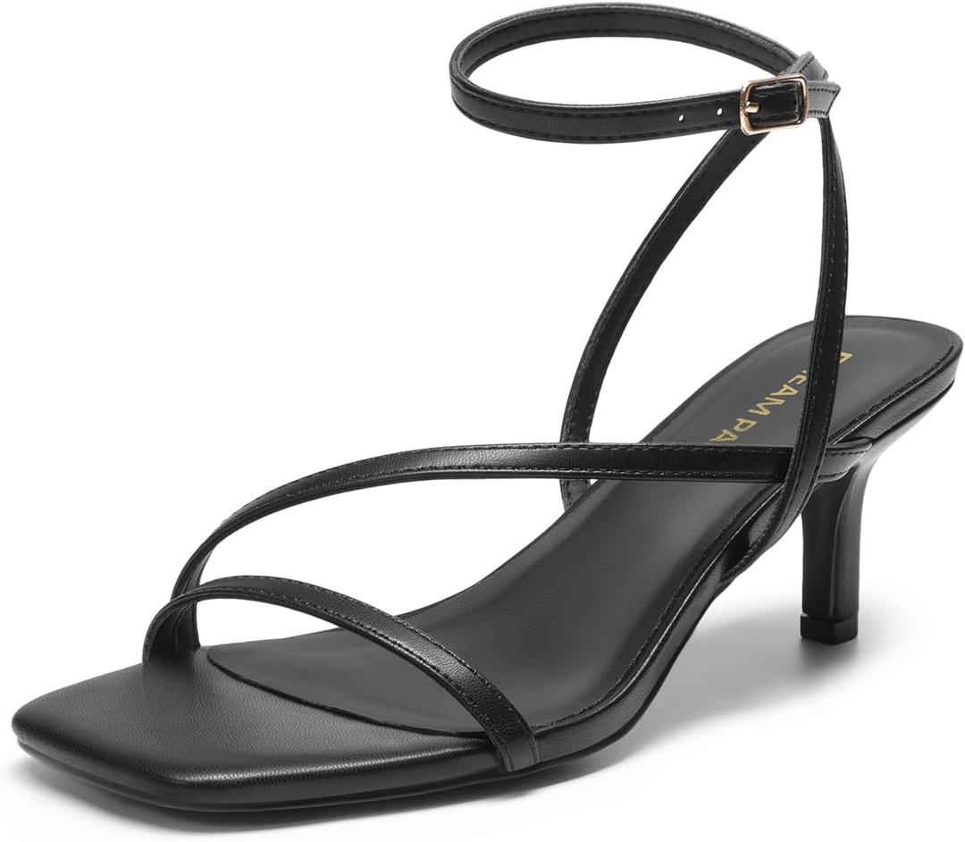 DREAM PAIRS Women's Low Kitten Heels Strappy Open Square Toe Ankle Strap Sexy Fashion Comfort Dress Shoes Party Heeled Sandals (10, Black)