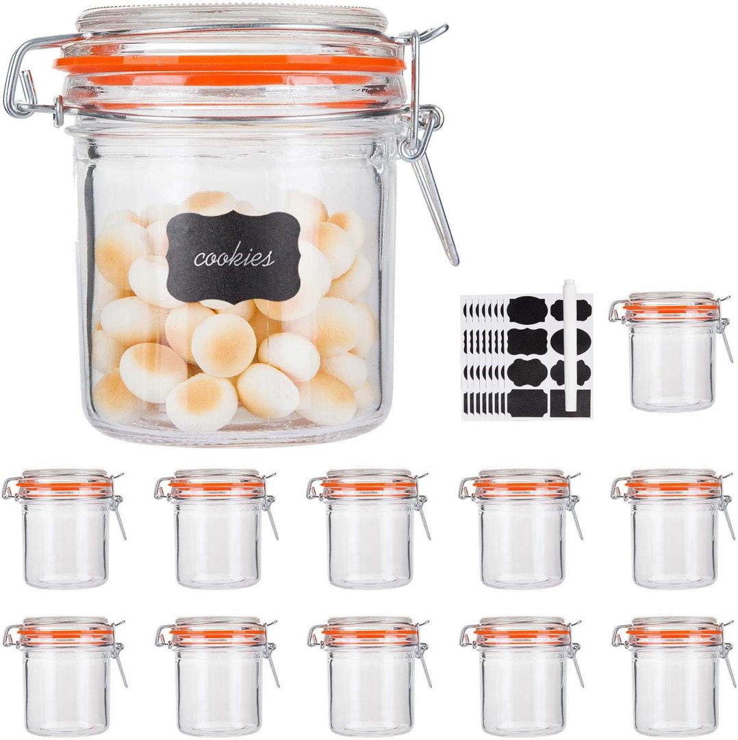 Glass Jars With Airtight Lids, Mason Jars 8 oz,Glass Jar With Leak Proof Rubber Gasket 250ml,Storage Jars With Hinged Lid for Home and Kitchen,12 Pack